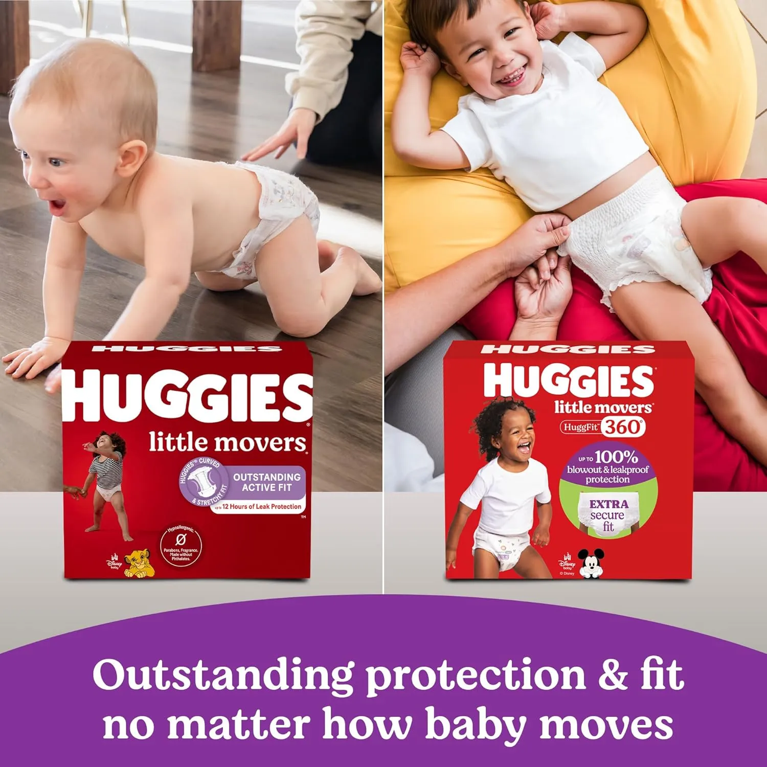 Huggies Size 5 Baby Diapers, Little Movers HuggFit 360° Baby Diapers with 360° Waistband, Size 5 (27  lbs), 128 Count, Packaging May Vary
