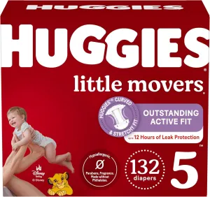 Huggies Size 5 Diapers, Little Movers Baby Diapers, Size 5 (27  lbs), 132 Count, Packaging May Vary
