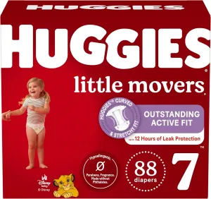 Huggies Size 7 Diapers, Little Movers Baby Diapers, Size 7 (41  lbs), 88 Count, Packaging May Vary