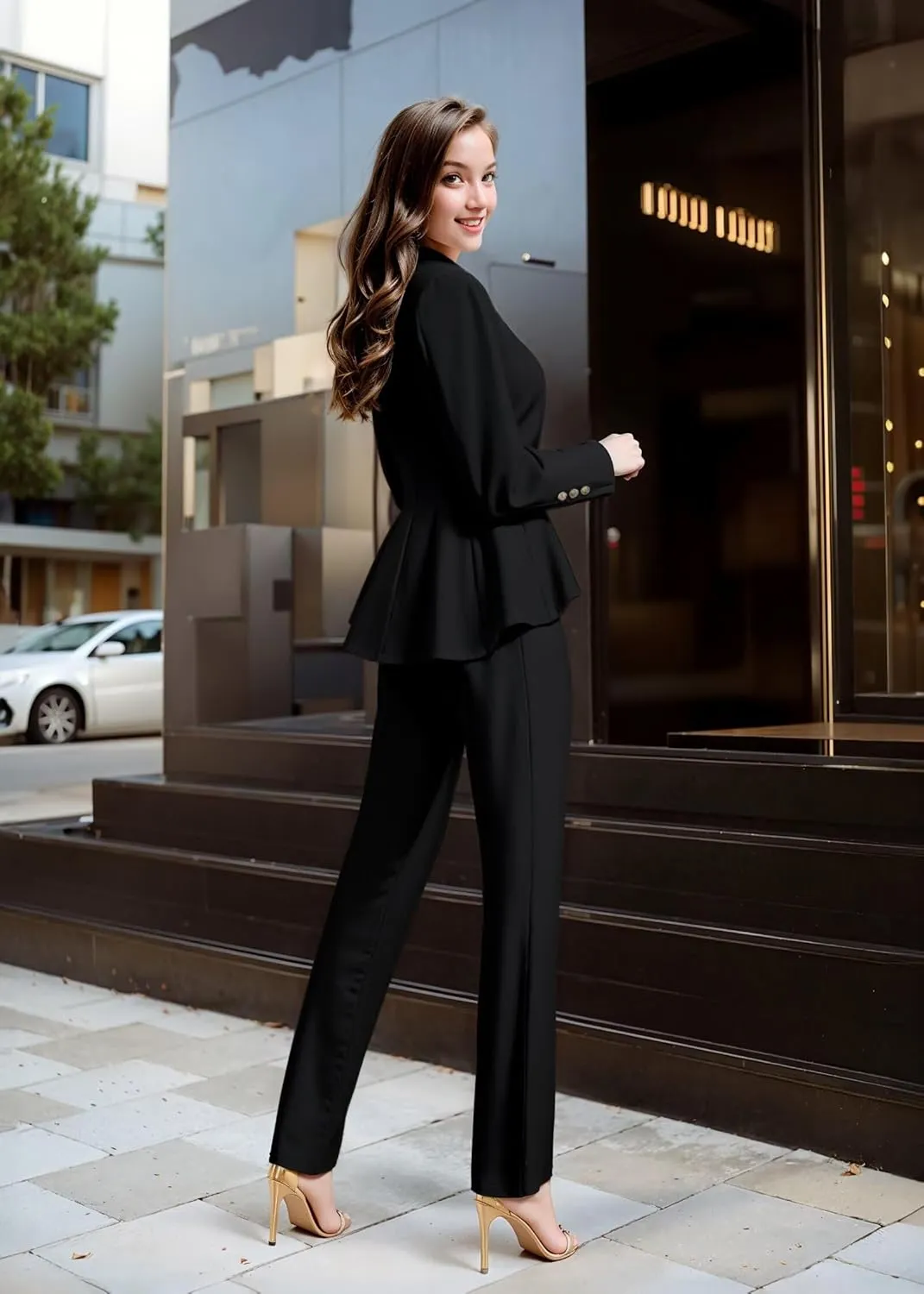 Hybrid & Company Women's Casual Work Office Dressy Double Lapel Single Button Peplum Comfortable Blazer
