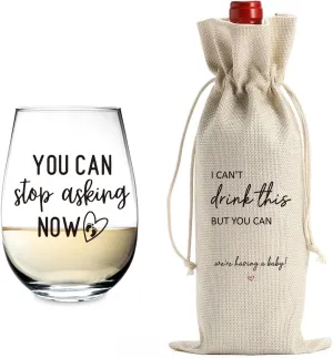 I Cant Drink This But You Can Pregnancy Announcement for Grandparents Aunt Parents New Mom Dad Pregnancy Announcement Wine Bag Glass Set Gifts for Mother Father Day Grandma Grandpa