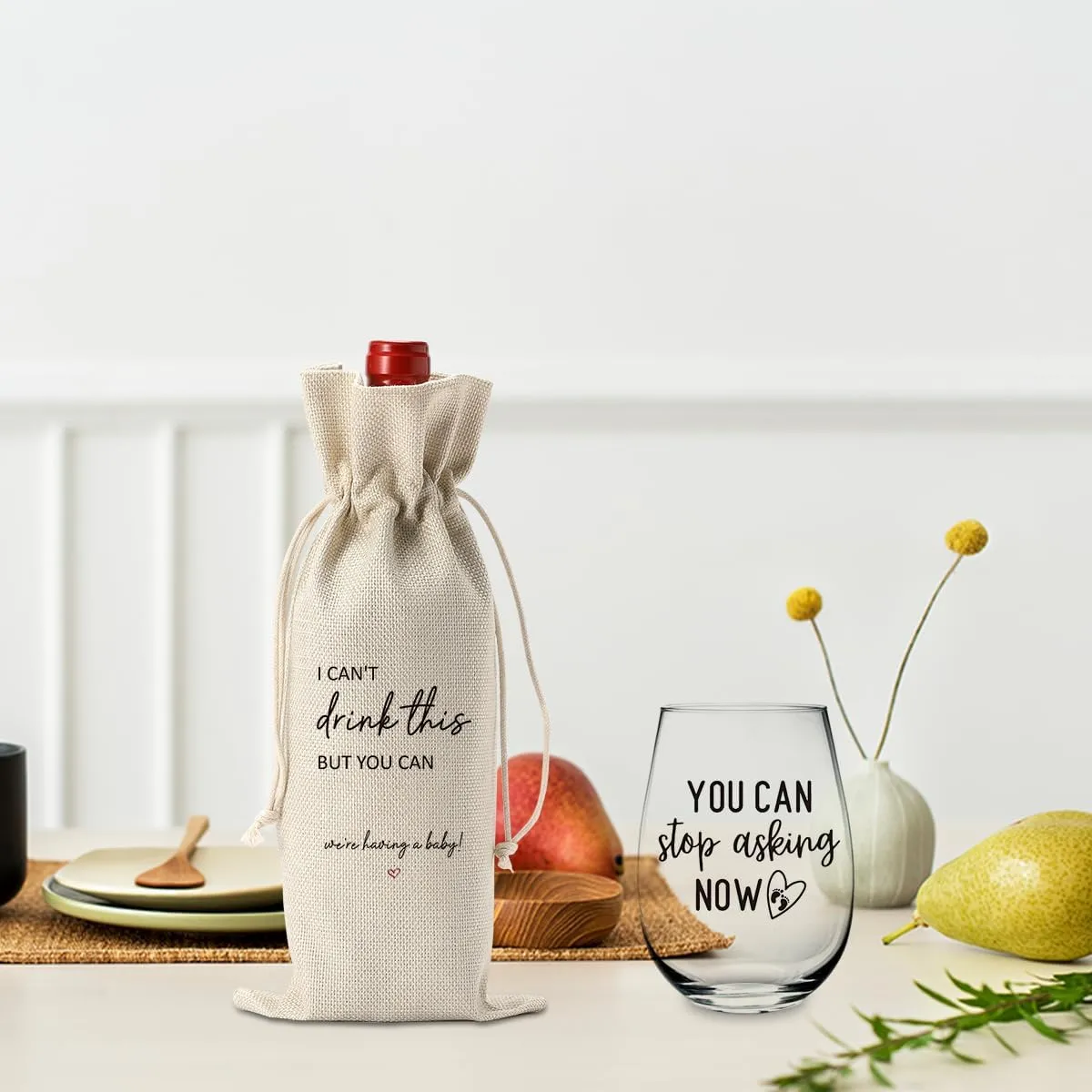 I Cant Drink This But You Can Pregnancy Announcement for Grandparents Aunt Parents New Mom Dad Pregnancy Announcement Wine Bag Glass Set Gifts for Mother Father Day Grandma Grandpa