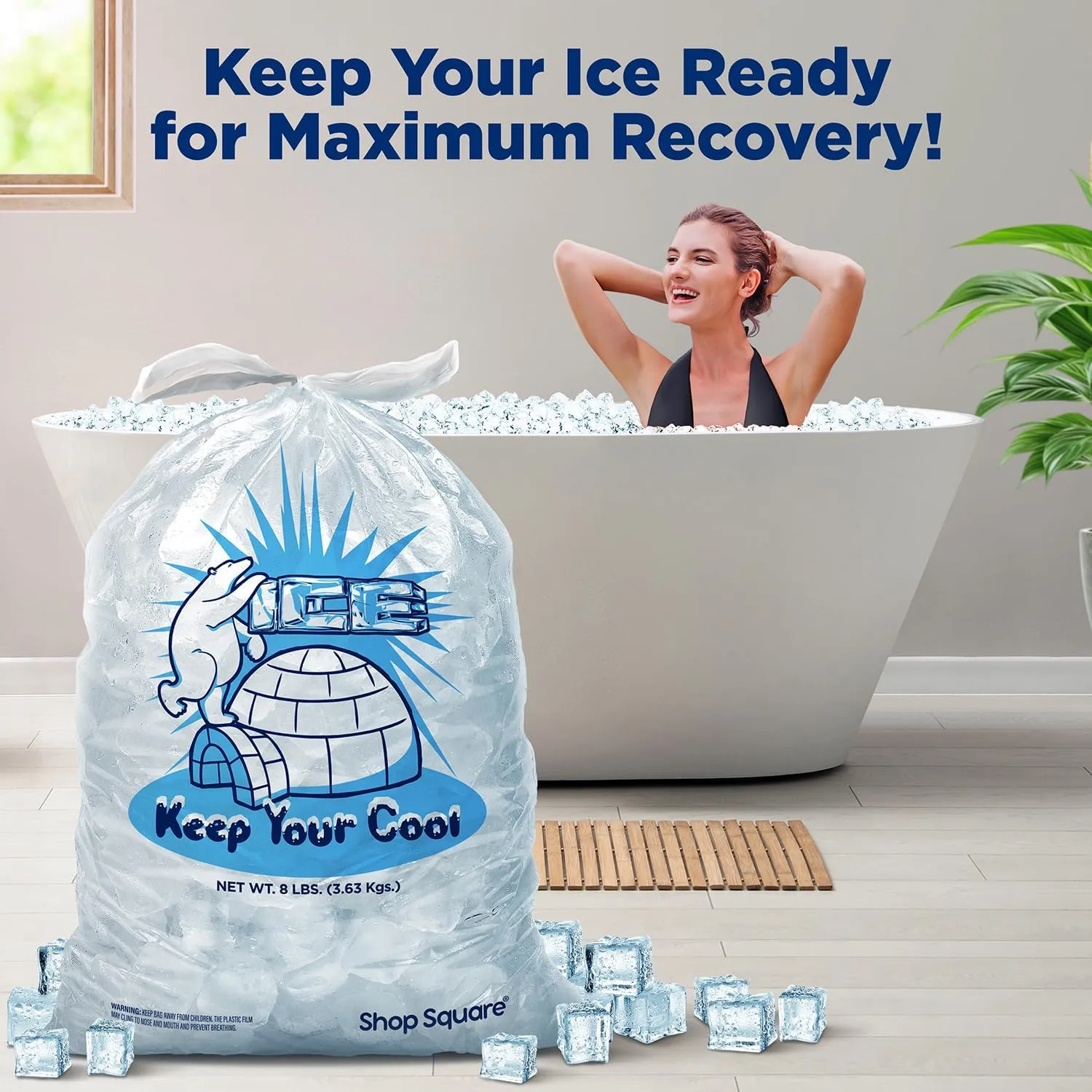 Ice Bags 8 lb with Drawstring - 100 Pack Ice Bags for Ice Machine, Heavy-Duty Reusable Ice Cube Bags, Plastic Bags for Ice, Ice Storage Bags for Freezers
