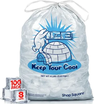 Ice Bags 8 lb with Drawstring - 100 Pack Ice Bags for Ice Machine, Heavy-Duty Reusable Ice Cube Bags, Plastic Bags for Ice, Ice Storage Bags for Freezers