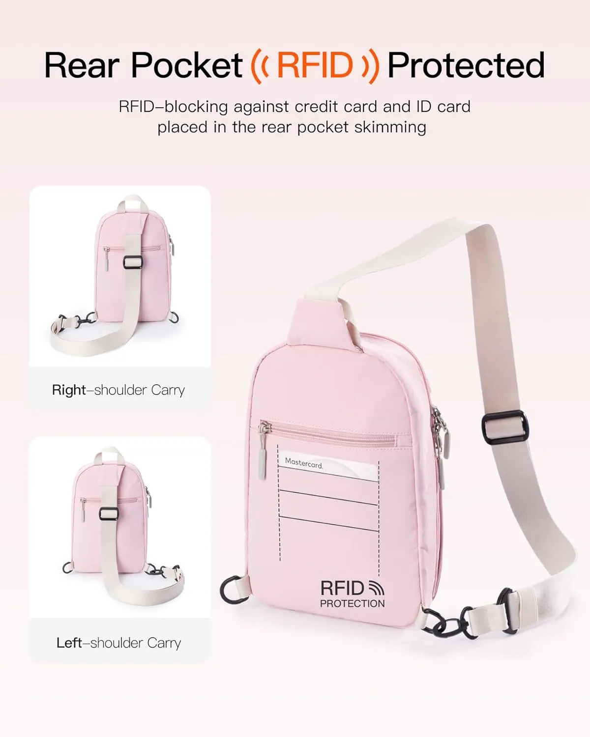 Inateck Sling Bag X-Row with RFID Blocking, Spacious Crossbody Shoulder Chest Everyday Carry Bag with Quick-adjust Strap, Water-resistant Sling Backpack for Men, Women, Travel, Cycling, Hiking, Pink