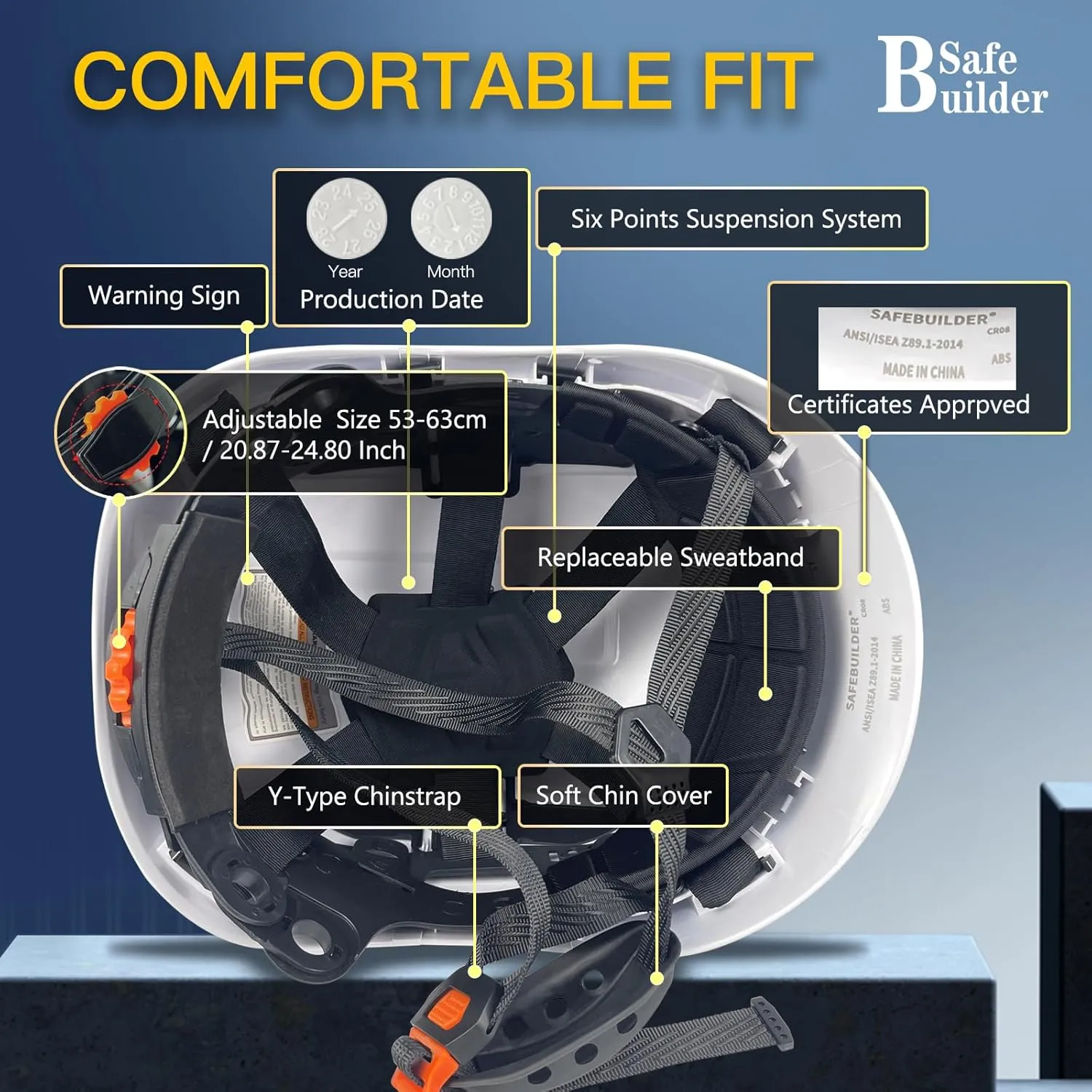 Industrial Safety Helmet with Visor ABS Hard Hat with Visor Adjustable Ventilation Hardhats Construction Head Protection ANSI Z89.1