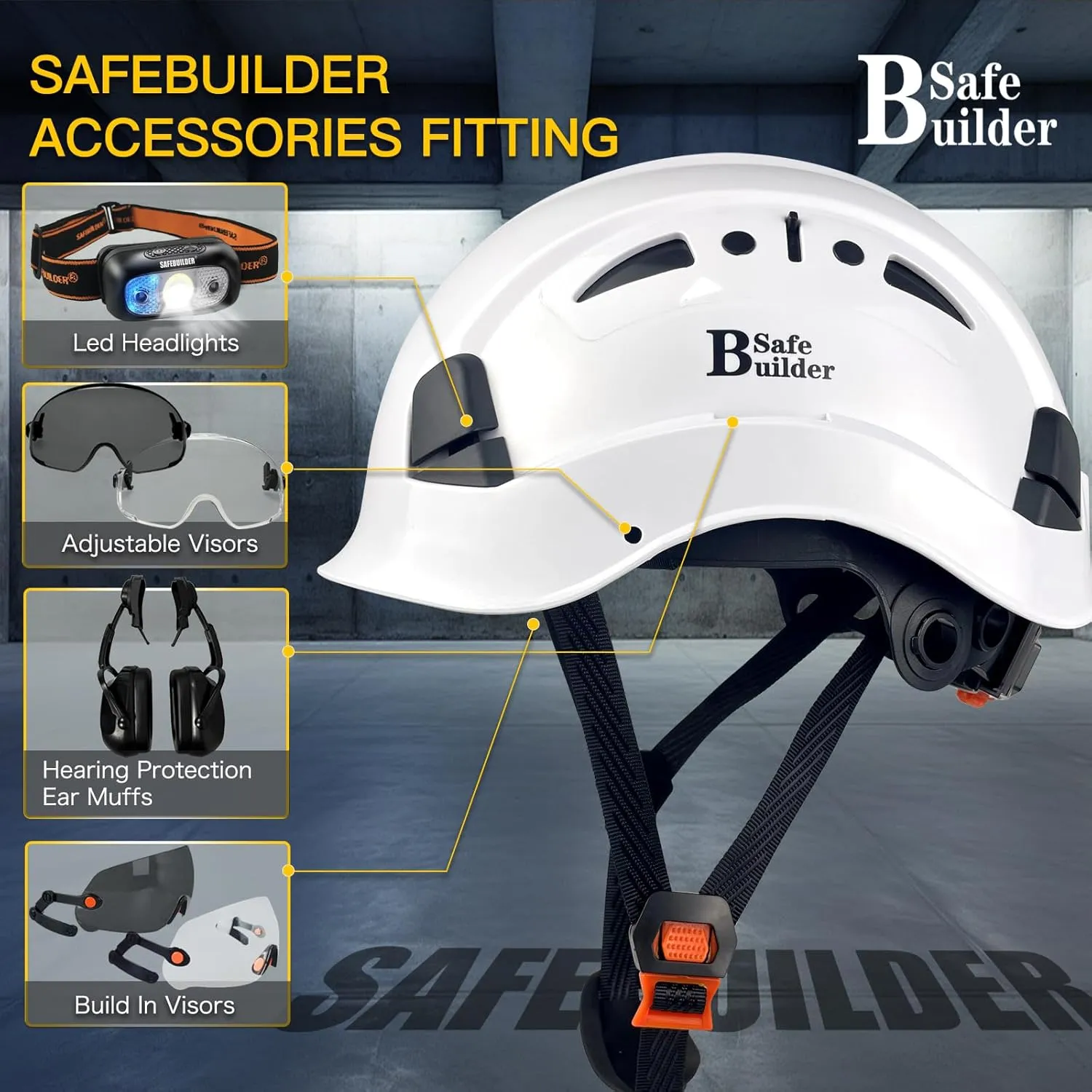 Industrial Safety Helmet with Visor ABS Hard Hat with Visor Adjustable Ventilation Hardhats Construction Head Protection ANSI Z89.1