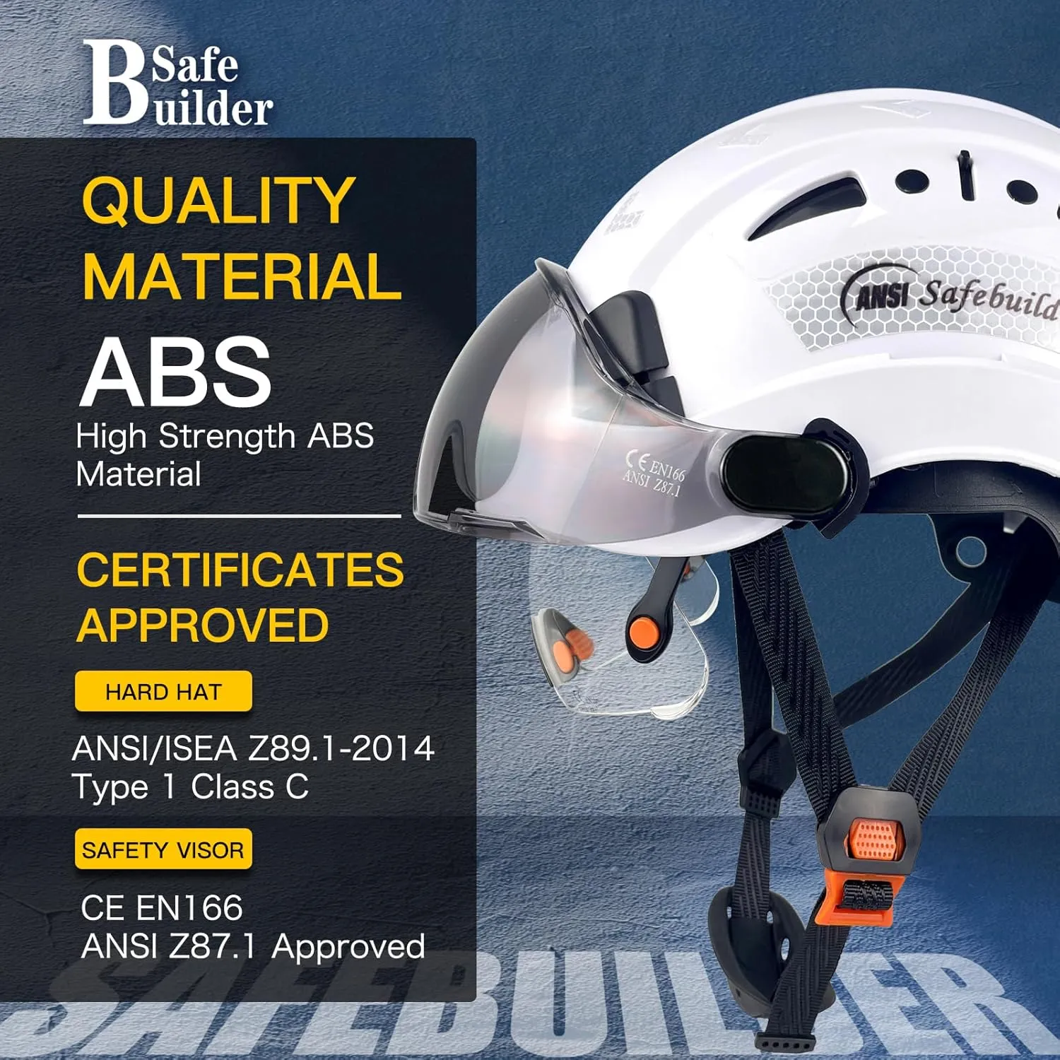 Industrial Safety Helmet with Visor ABS Hard Hat with Visor Adjustable Ventilation Hardhats Construction Head Protection ANSI Z89.1