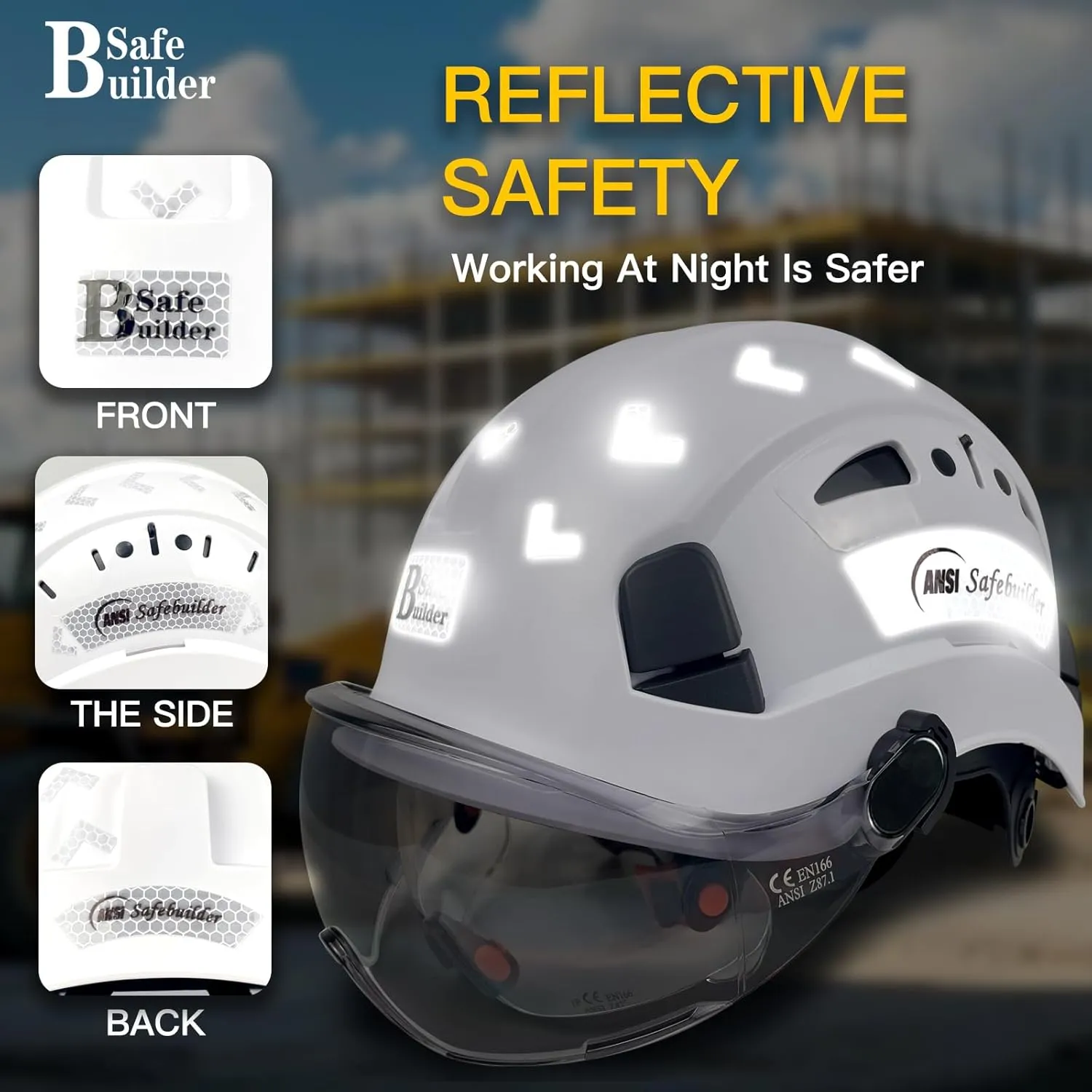 Industrial Safety Helmet with Visor ABS Hard Hat with Visor Adjustable Ventilation Hardhats Construction Head Protection ANSI Z89.1