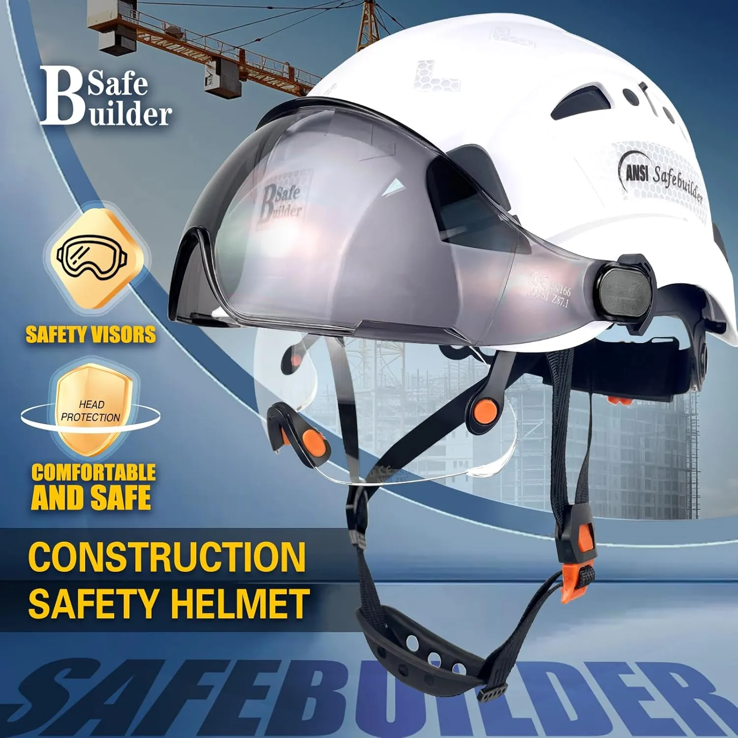 Industrial Safety Helmet with Visor ABS Hard Hat with Visor Adjustable Ventilation Hardhats Construction Head Protection ANSI Z89.1