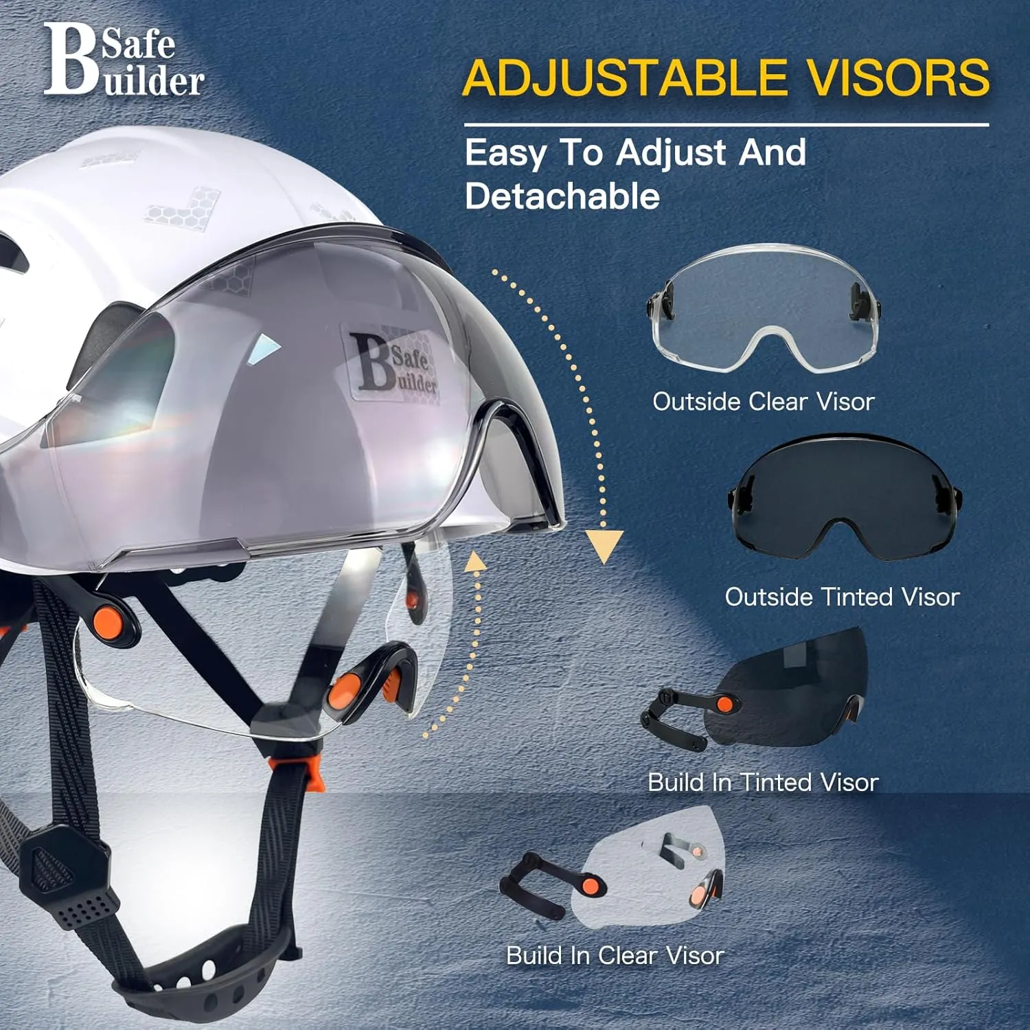 Industrial Safety Helmet with Visor ABS Hard Hat with Visor Adjustable Ventilation Hardhats Construction Head Protection ANSI Z89.1