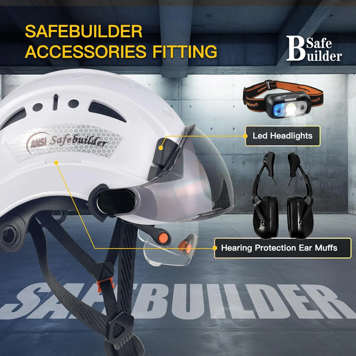 Industrial Safety Helmet with Visor ABS Hard Hat with Visor Adjustable Ventilation Hardhats Construction Head Protection ANSI Z89.1
