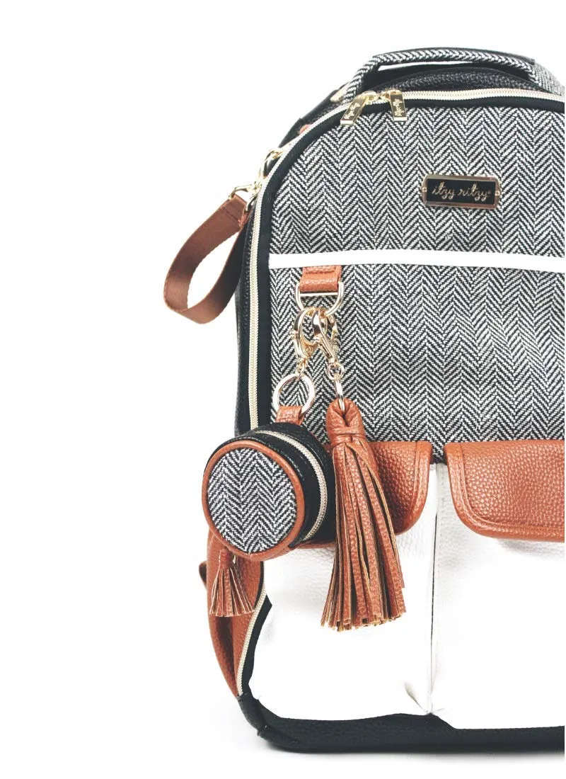 Itzy Ritzy Pacifier Holder Case with Clip - Pacifier Case Includes Clasp to Easily Attach to a Diaper Bag or Purse, Measures 2.5" in Diameter and Holds 2 Pacifiers (Coffee & Cream)