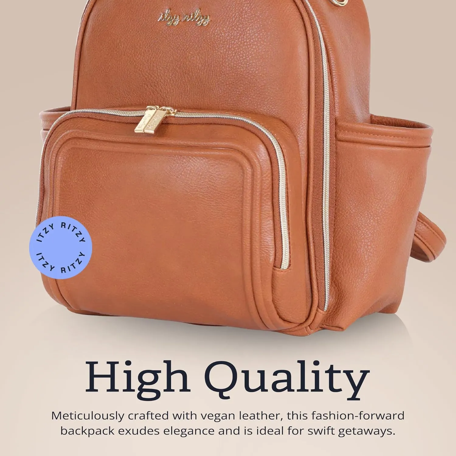Itzy Ritzy Unisex Baby Mini Plus Diaper Bag, Cognac