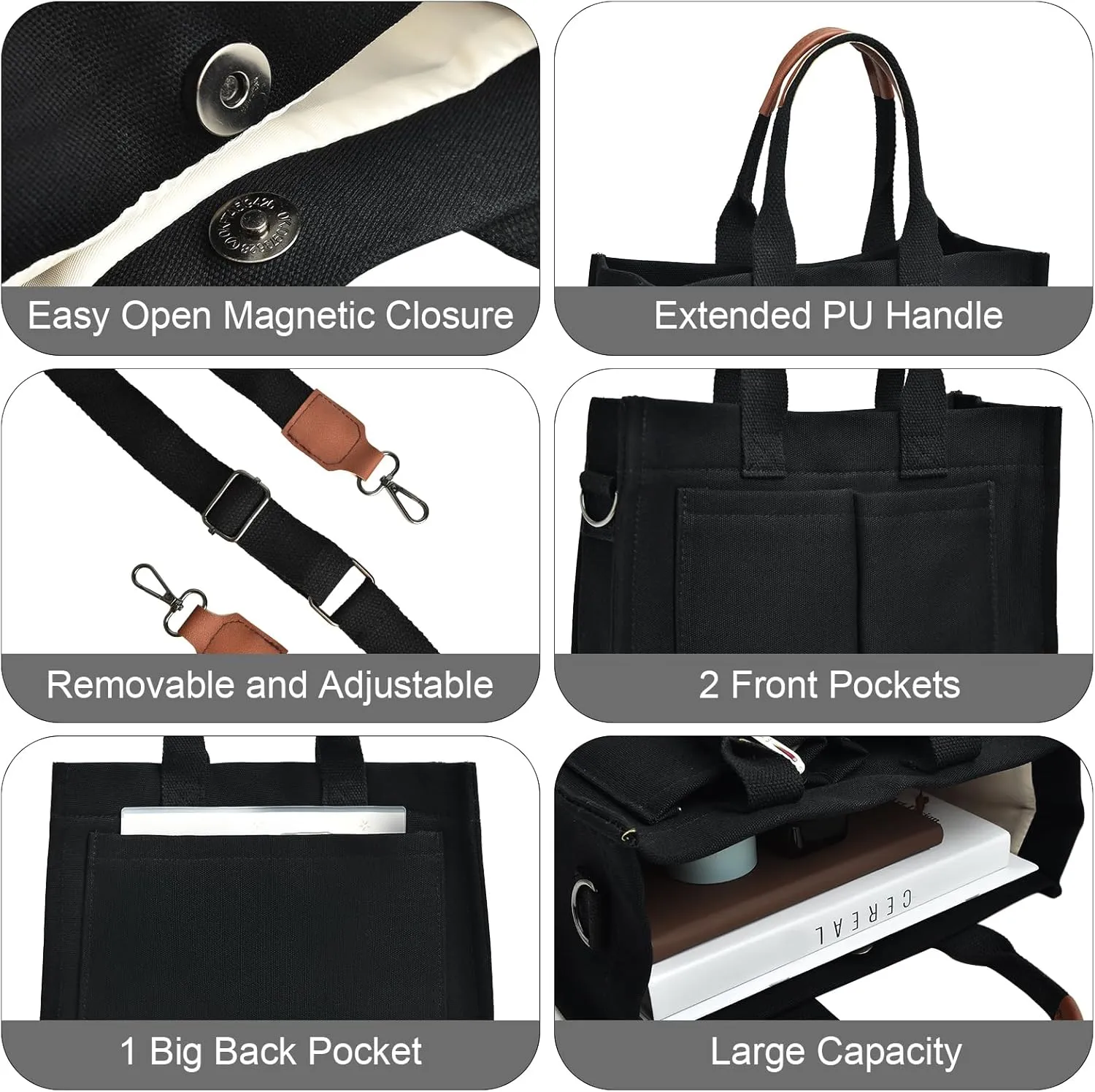 IwIeIaIrI Canvas Tote Bag for Women with Multi Pockets,Trendy Shoulder Handbag with Compartments for shopping,Work,Beach