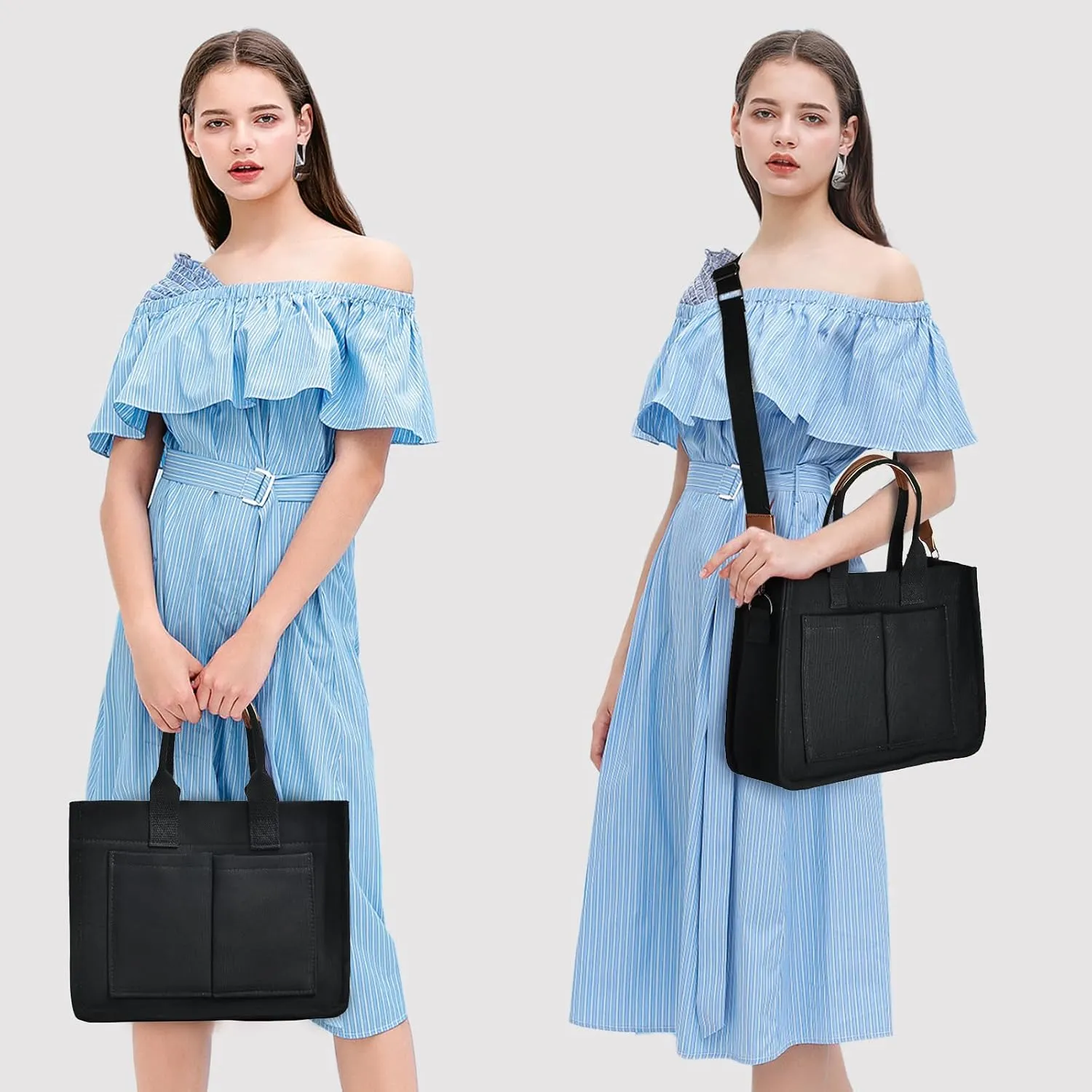 IwIeIaIrI Canvas Tote Bag for Women with Multi Pockets,Trendy Shoulder Handbag with Compartments for shopping,Work,Beach
