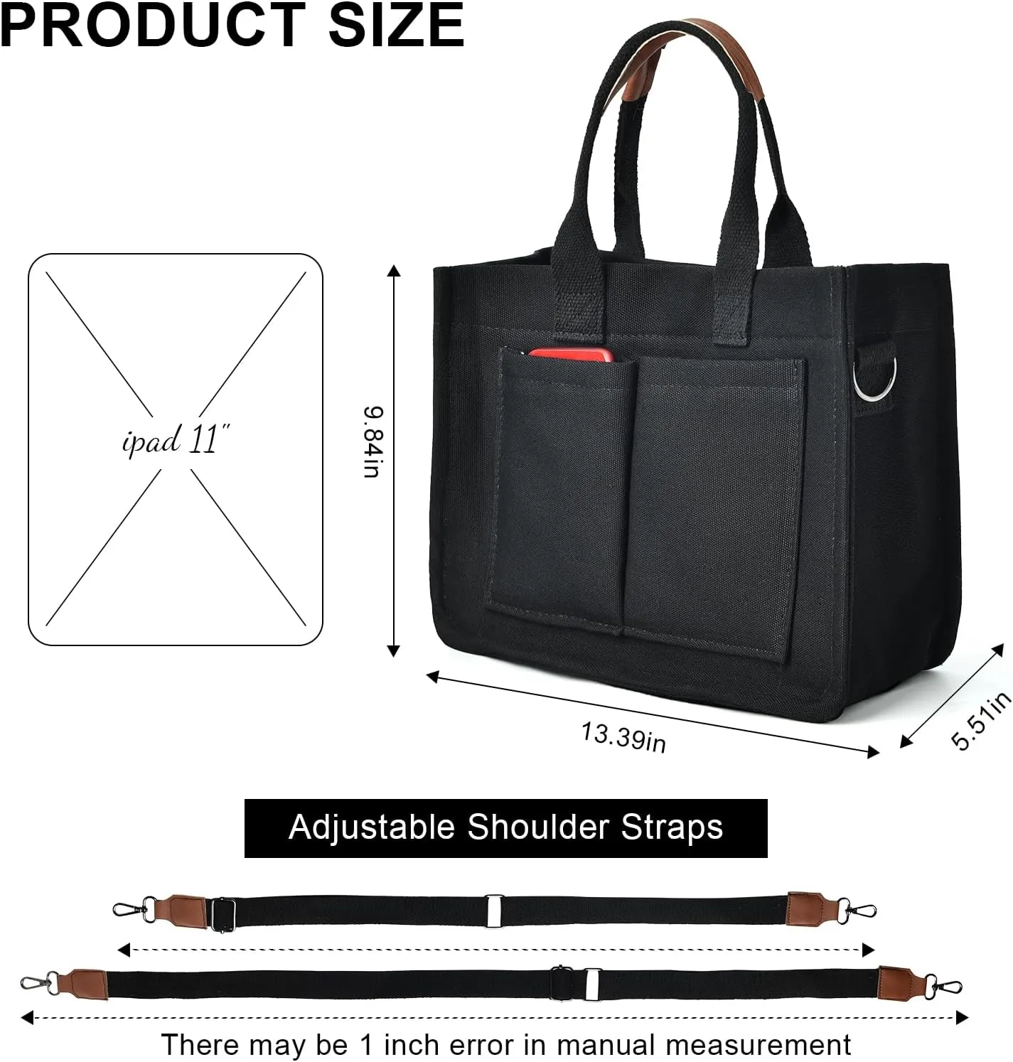 IwIeIaIrI Canvas Tote Bag for Women with Multi Pockets,Trendy Shoulder Handbag with Compartments for shopping,Work,Beach