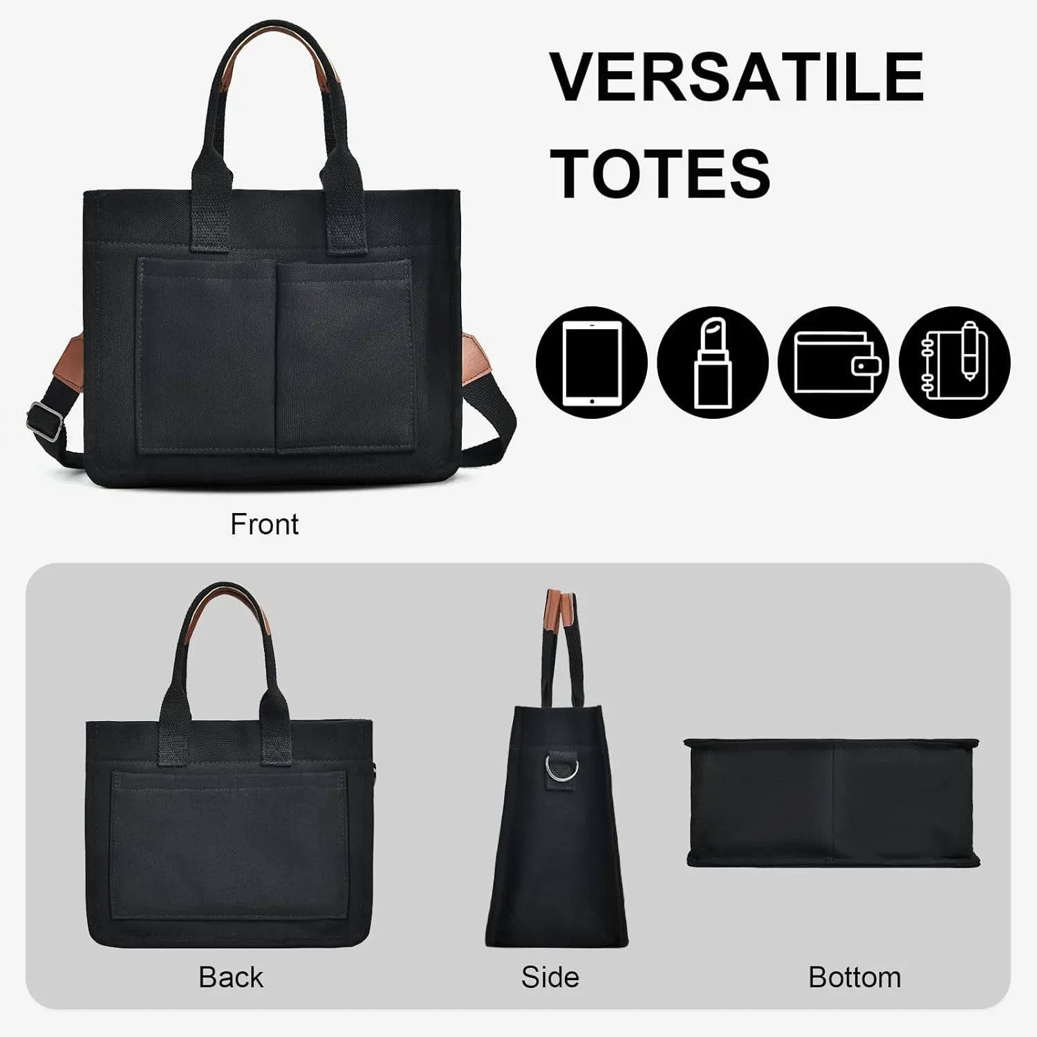 IwIeIaIrI Canvas Tote Bag for Women with Multi Pockets,Trendy Shoulder Handbag with Compartments for shopping,Work,Beach