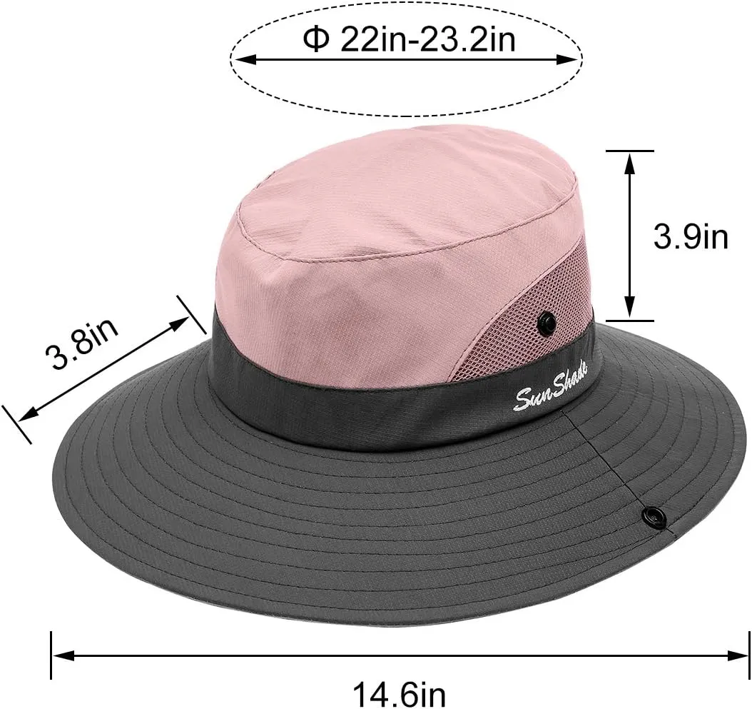 IYEBRAO 2 Pack Womens Ponytail Sun Hat UV Protection Bucket Hats Foldable Wide Brim Summer Boonie Beach Cap Fishing Hiking…