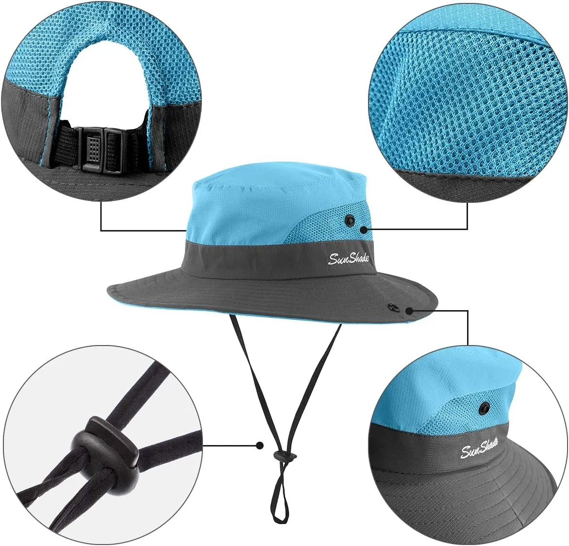 IYEBRAO 2 Pack Womens Ponytail Sun Hat UV Protection Bucket Hats Foldable Wide Brim Summer Boonie Beach Cap Fishing Hiking…