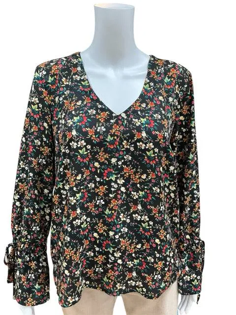 J Crew Black Multi Color Floral Top Size 10