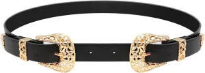 JASGOOD Women Leather Belts Ladies Vintage Western Design Black Waist Belt for Pants Dresses