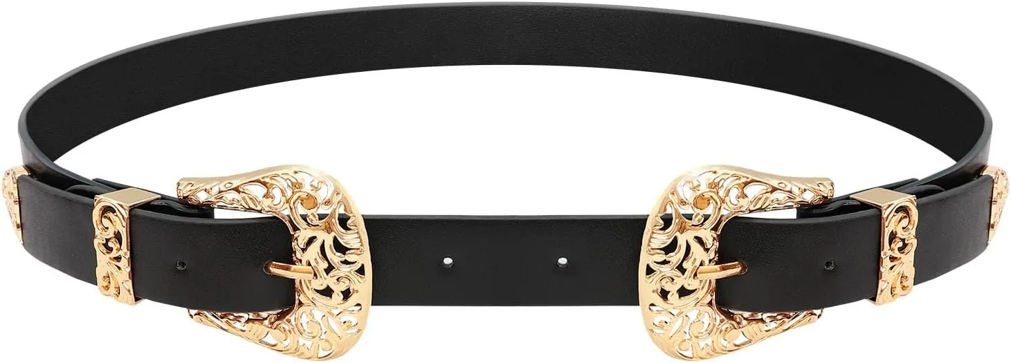 JASGOOD Women Leather Belts Ladies Vintage Western Design Black Waist Belt for Pants Dresses