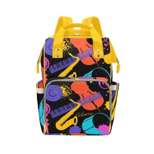 Jazz Music Personalized Diaper Bag Backpack Tote with Name,Custom Travel Nappy Mommy Bag Backpack
