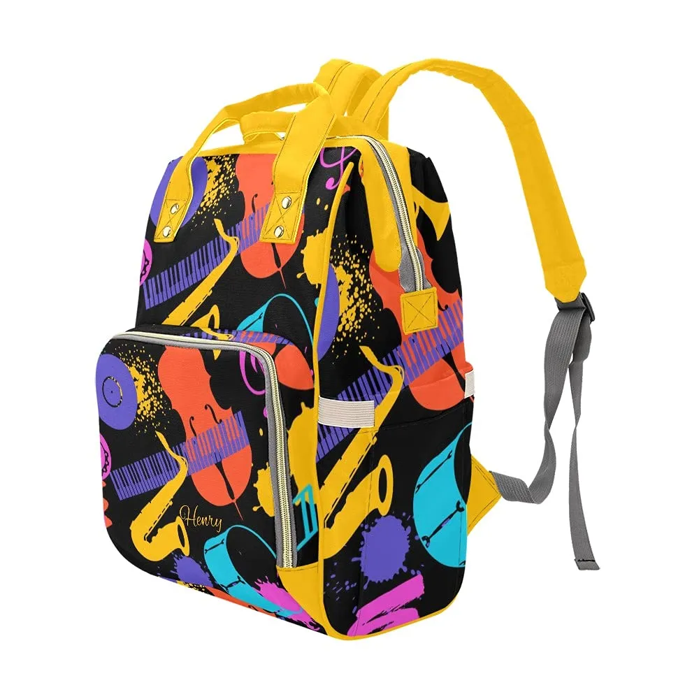 Jazz Music Personalized Diaper Bag Backpack Tote with Name,Custom Travel Nappy Mommy Bag Backpack
