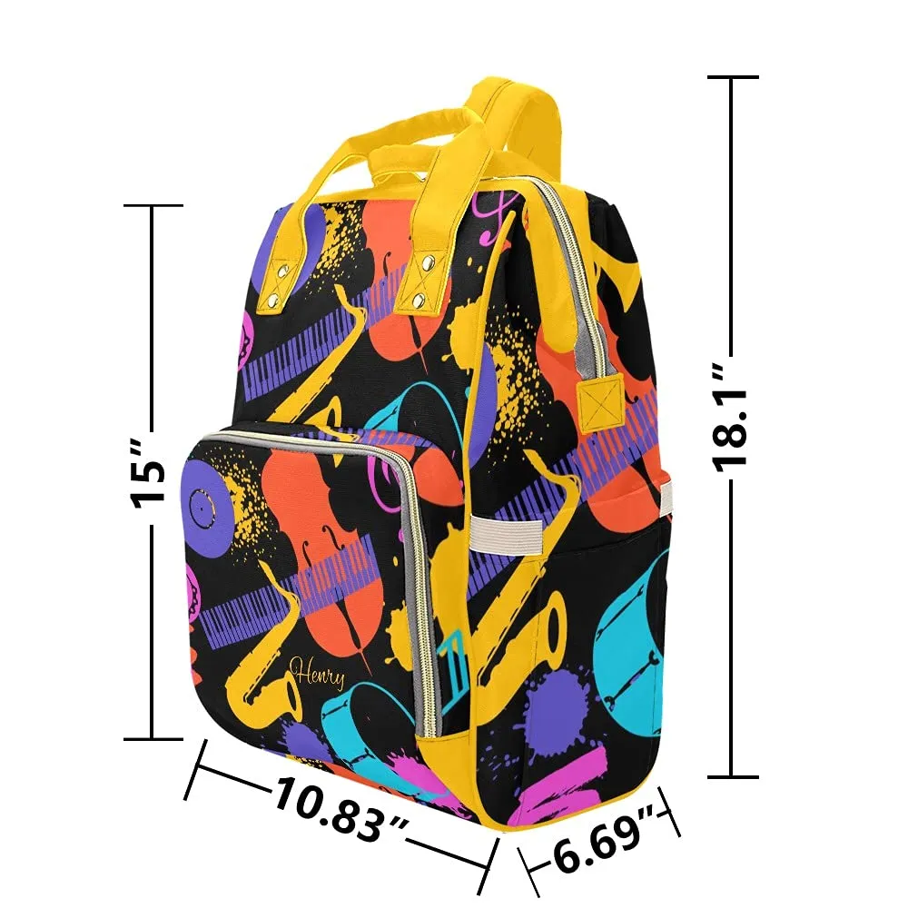 Jazz Music Personalized Diaper Bag Backpack Tote with Name,Custom Travel Nappy Mommy Bag Backpack