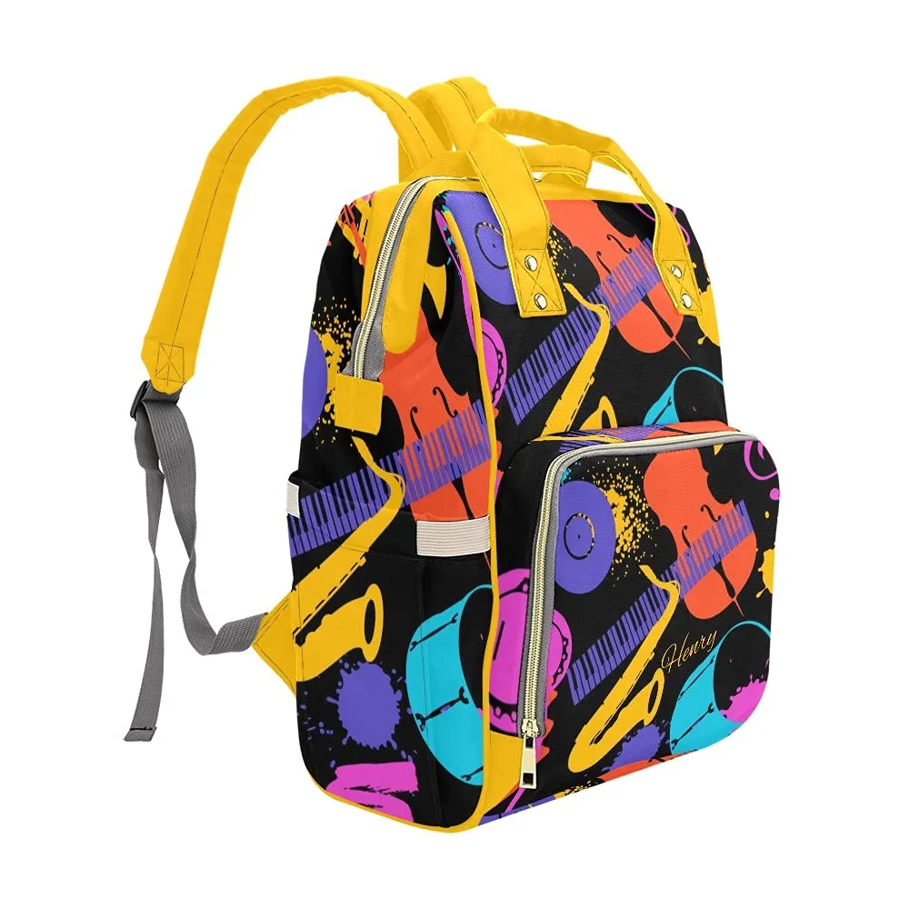 Jazz Music Personalized Diaper Bag Backpack Tote with Name,Custom Travel Nappy Mommy Bag Backpack