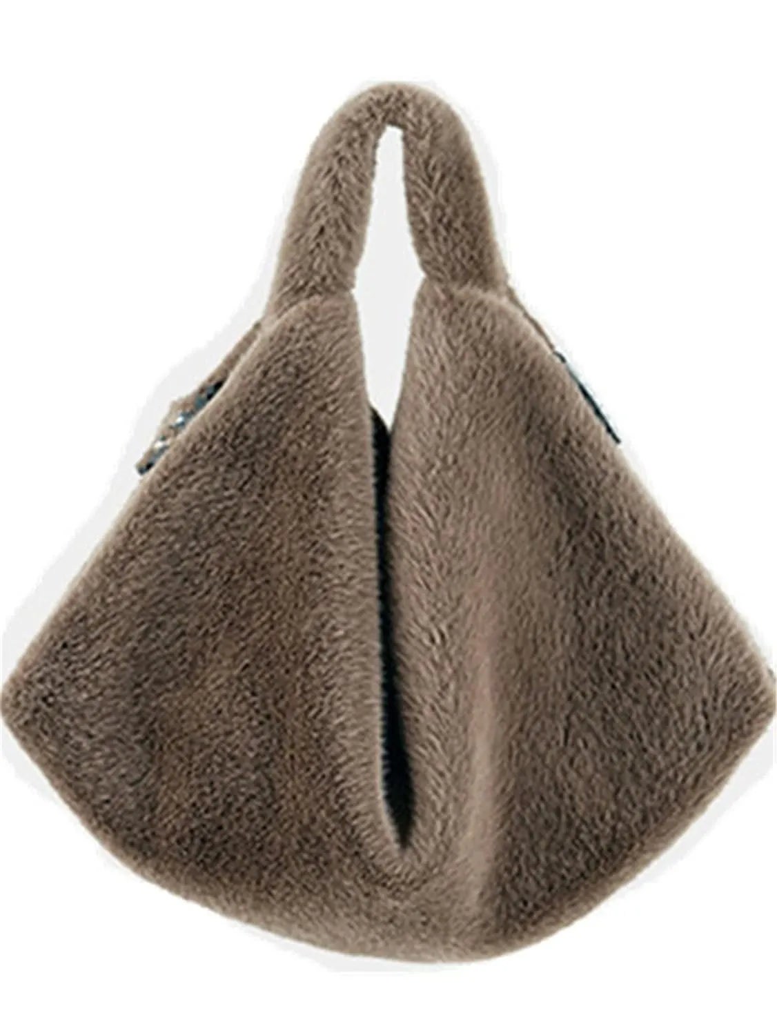 JEF-01 Real Rabbit Fur Handbags For Women Furry Small Bag Fluffy Purse Fuzzy Fur With Zipper And Quality Fur Clutch (Teddy Brown)