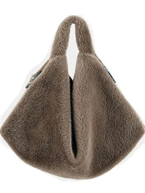 JEF-01 Real Rabbit Fur Handbags For Women Furry Small Bag Fluffy Purse Fuzzy Fur With Zipper And Quality Fur Clutch (Teddy Brown)