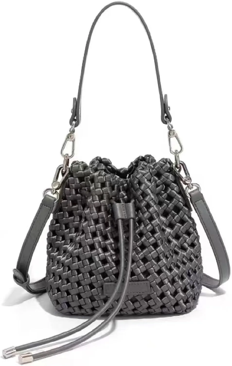 JINMANXUE Fashion Hollow Bucket Tote Bag For Women, Crossbody Female Handbag Woven Silk bag Leisure Leather Shoulder Bag