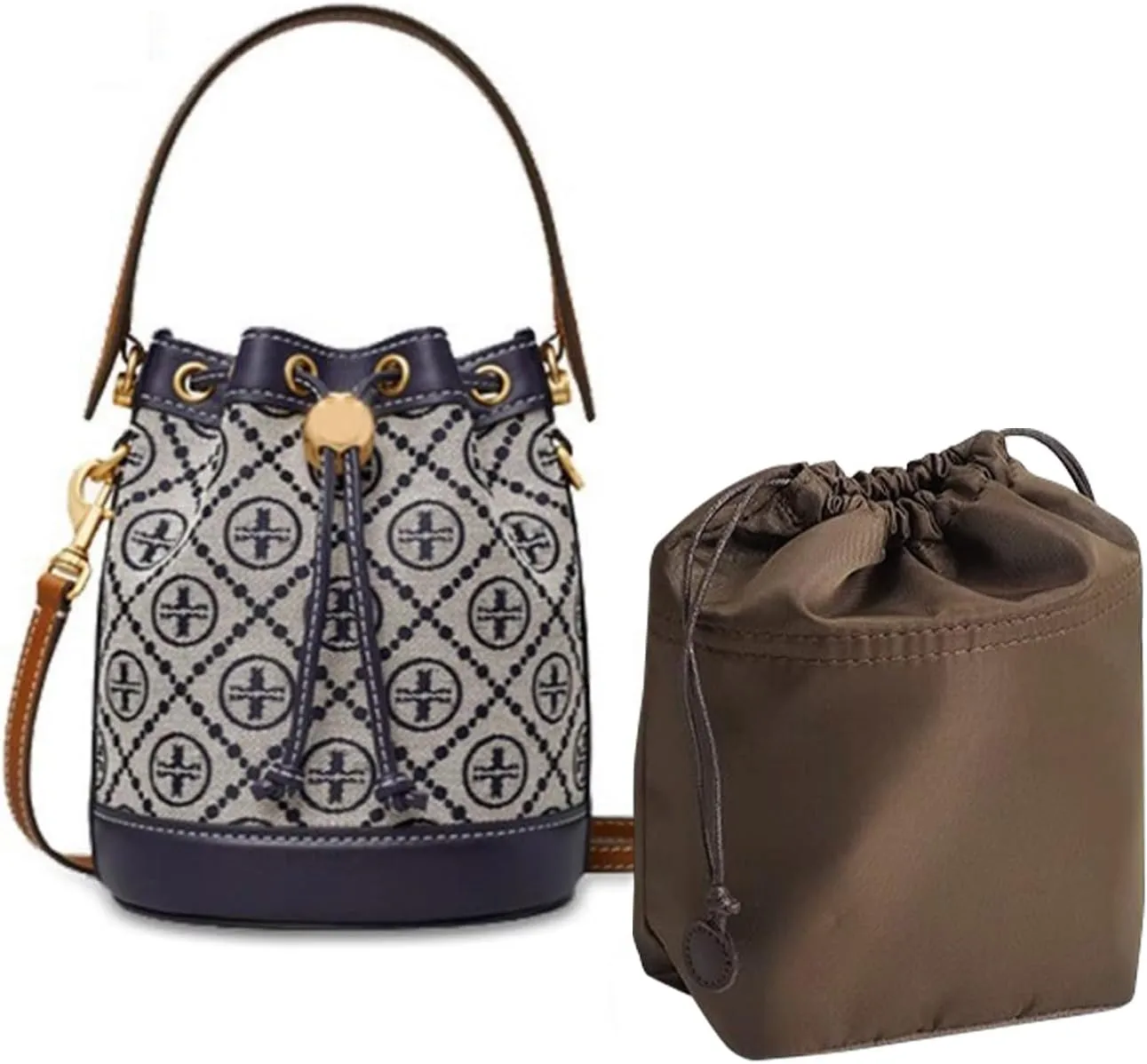 Jisinlov Bag Organizer Insert,Nylon Purse Inner Suitable for Tory Burch T MONOGRAM Mini Bucket Bag with Drawstring Closure(Nylon-Mini)
