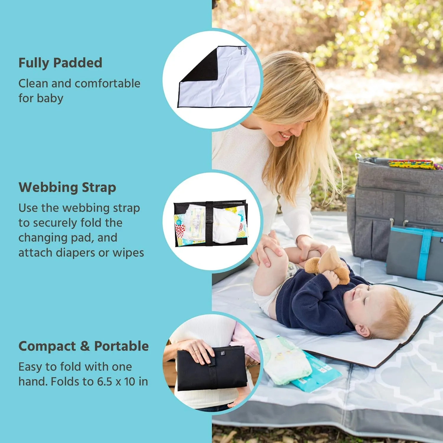 J.L. Childress Full Body Portable Changing Pad - Baby Diaper Changing Pad for Travel - Padded, Waterproof, Foldable - Extra-Large 19" x 30" - Black