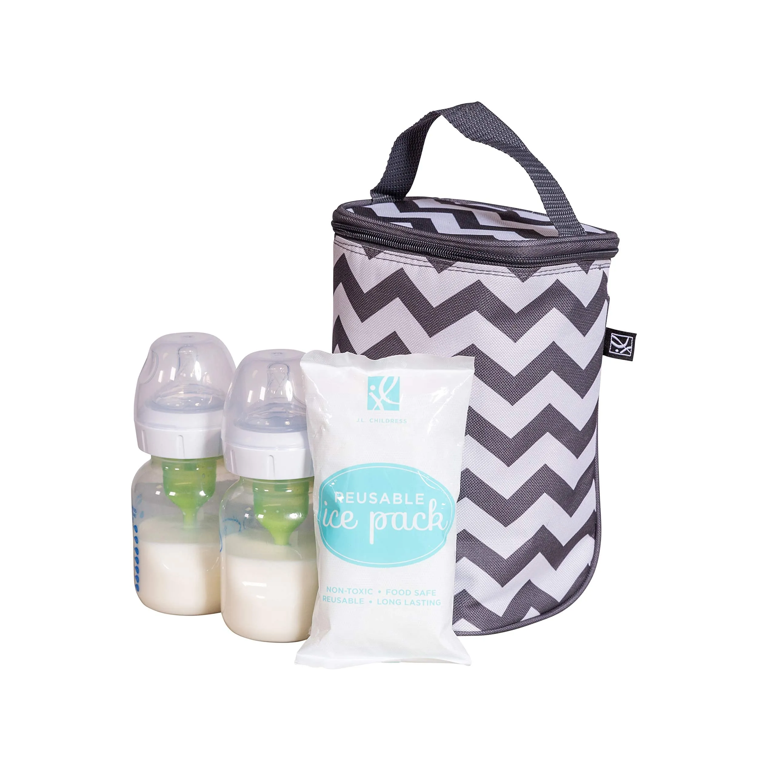 J.L Childress Tall Twocool, Breastmilk Cooler, Baby Bottle & Baby Food Bag, Insulated & Leak Proof, Ice Pack Included, Fits 2-4 Bottles