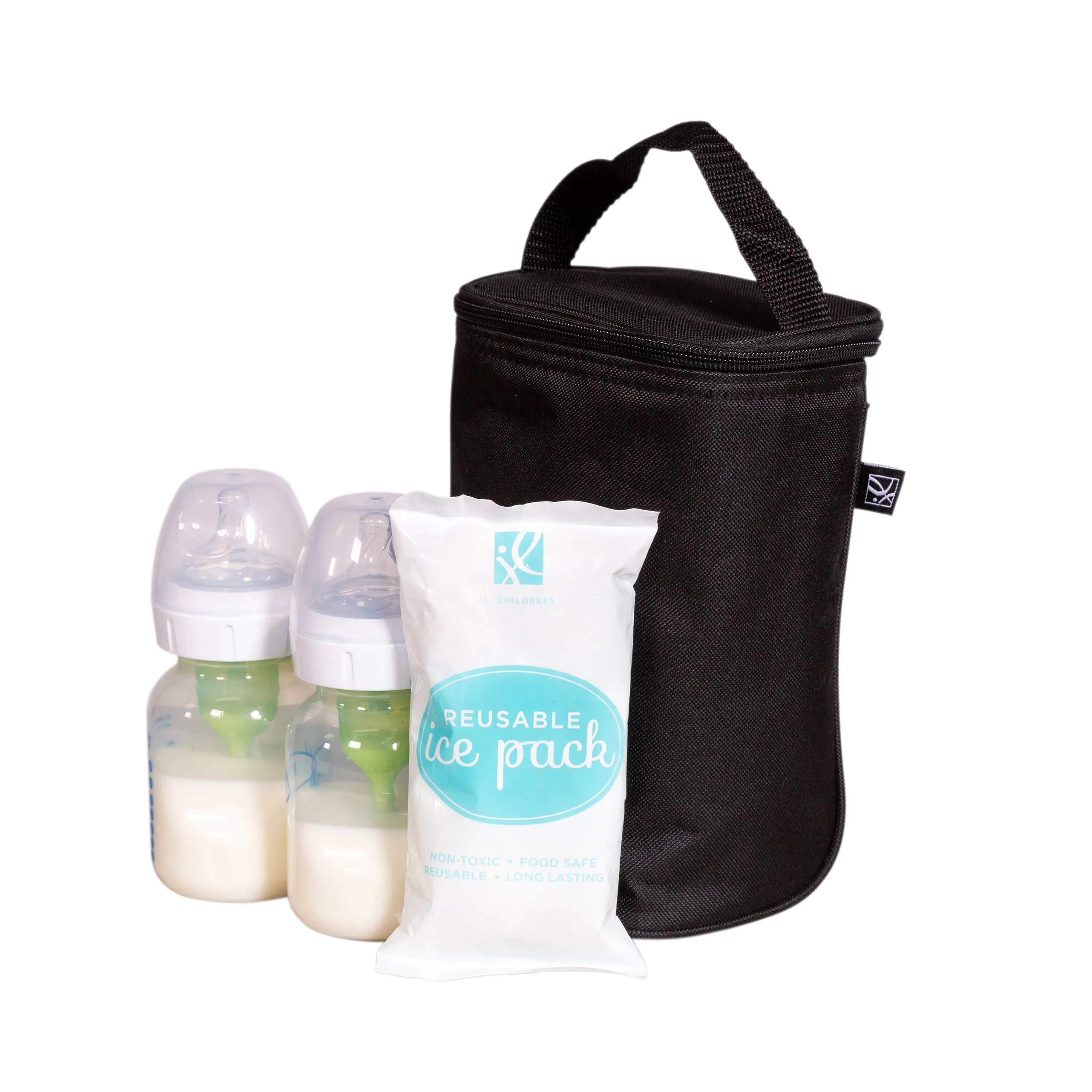 J.L Childress Tall Twocool, Breastmilk Cooler, Baby Bottle & Baby Food Bag, Insulated & Leak Proof, Ice Pack Included, Fits 2-4 Bottles