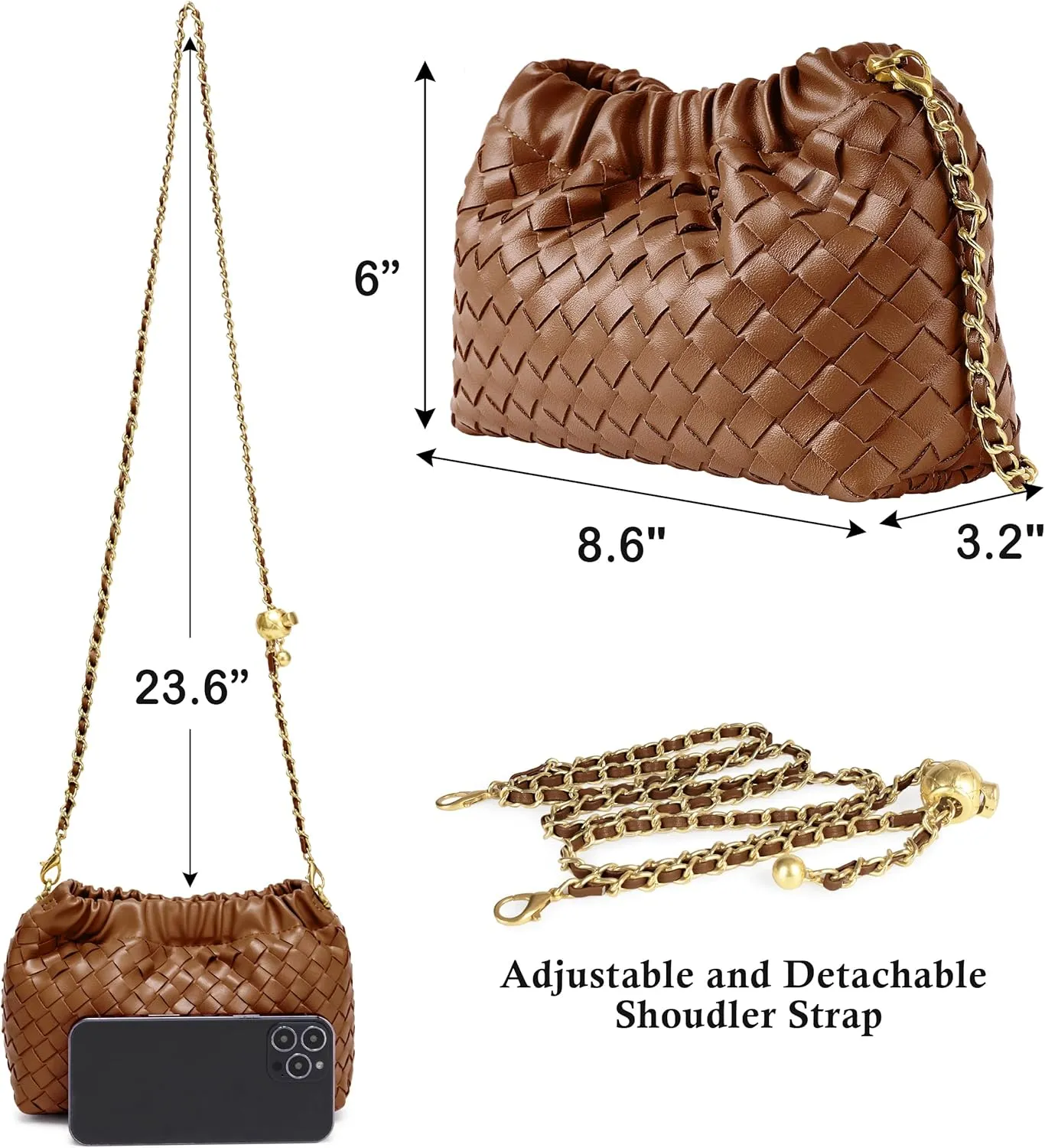 Joryin Woven Women's Crossbody Bag & Evening Purse, Trendy Dumpling Clutch & Hobo Cloud Shoulder Bag Trendy Dumpling Clutch