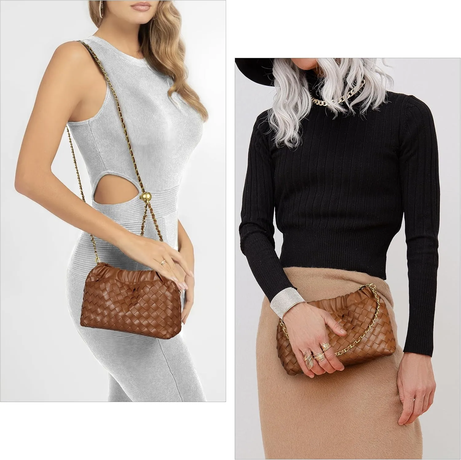 Joryin Woven Women's Crossbody Bag & Evening Purse, Trendy Dumpling Clutch & Hobo Cloud Shoulder Bag Trendy Dumpling Clutch