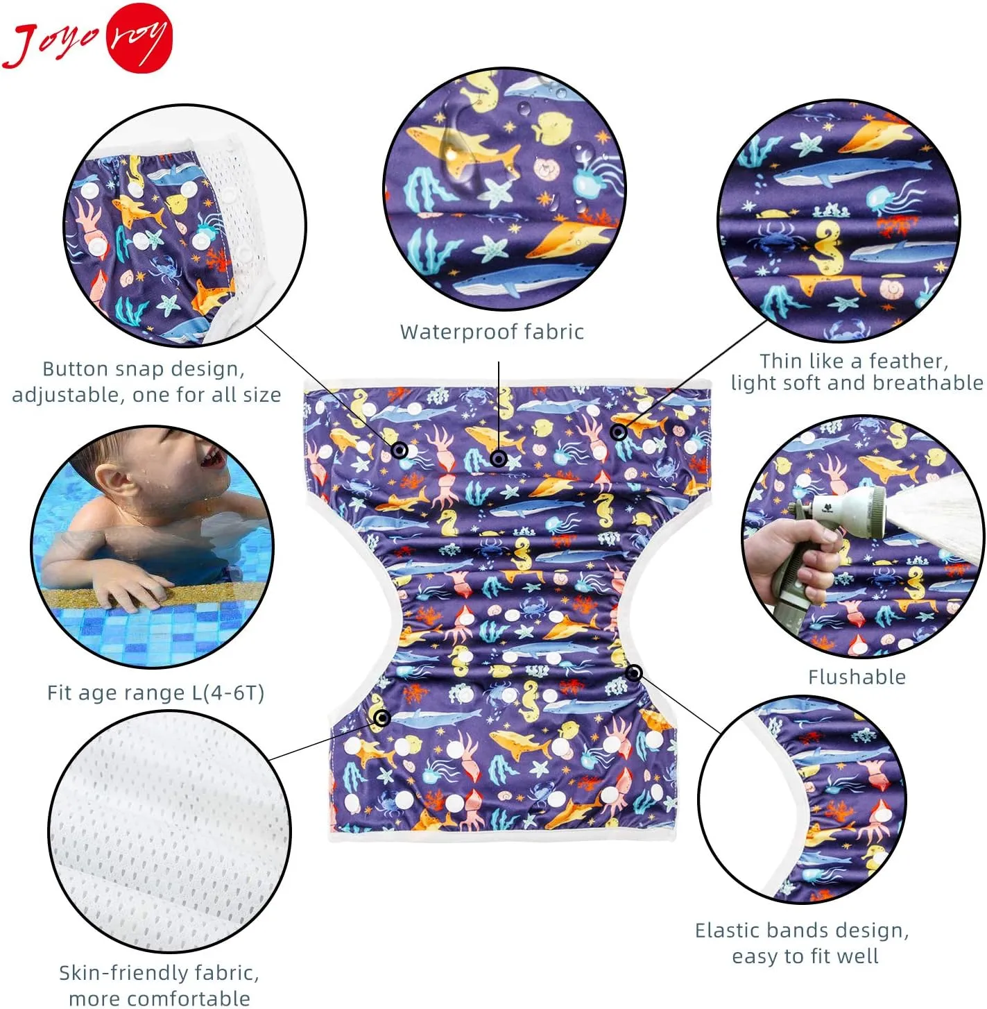 Joyo roy Reusable Swim Diaper Baby Swim Diaper Reusable Toddler Swim Diaper Swim Diapers Medium Swim Diapers Size 5 Swim Diapers Large Waterproof Diapers for Swimming Baby Swim Diaper Swimming 4-6t