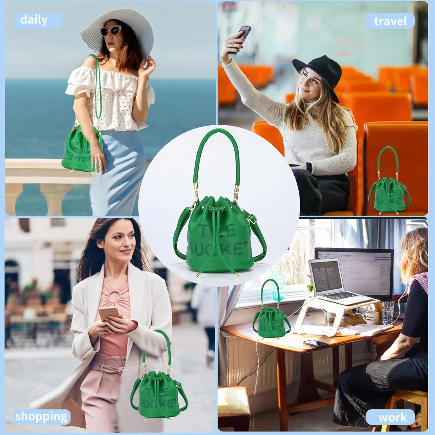 JQAliMOVV Mini Leather Bucket Bags for Women Drawstring Bucket Purse Crossbody Handbags Hobo Bag