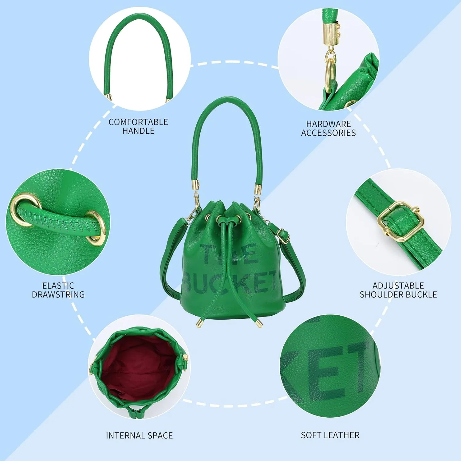 JQAliMOVV Mini Leather Bucket Bags for Women Drawstring Bucket Purse Crossbody Handbags Hobo Bag