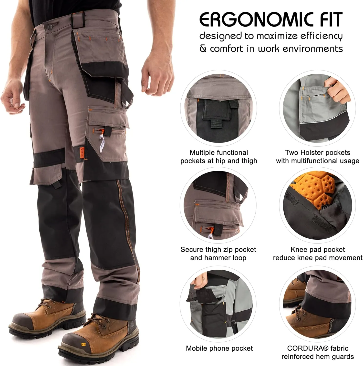 Juicy Trendz Men's Work Pants – Heavy-Duty Relaxed Fit Utility Cargo Trousers for Construction, Carpenter & Outdoor Work
