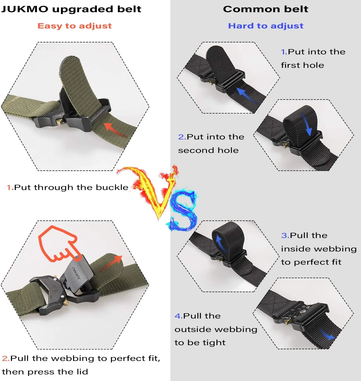 JUKMO Tactical Belt, 2 Pack Military Hiking Rigger 1.5" Nylon Web Work Belt with Heavy Duty Quick Release Buckle