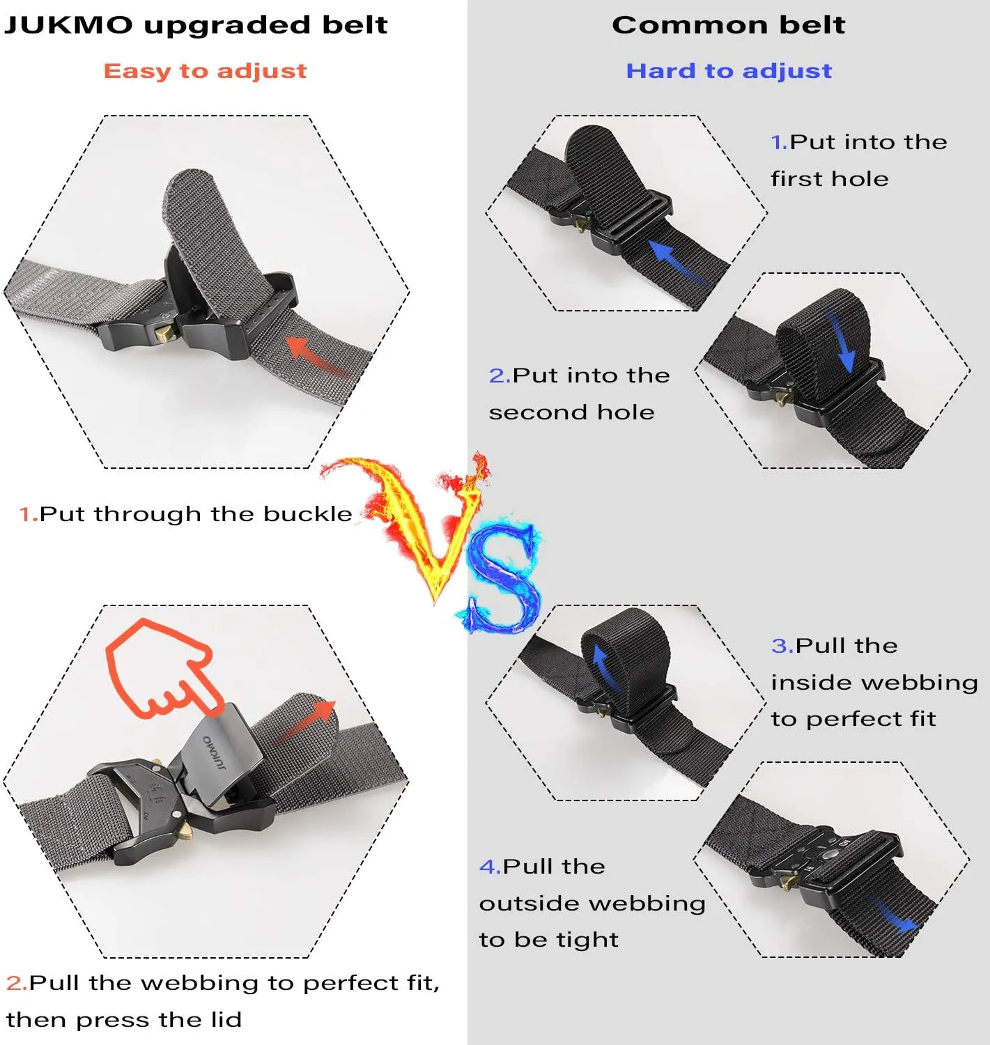 JUKMO Tactical Belt, 2 Pack Military Hiking Rigger 1.5" Nylon Web Work Belt with Heavy Duty Quick Release Buckle