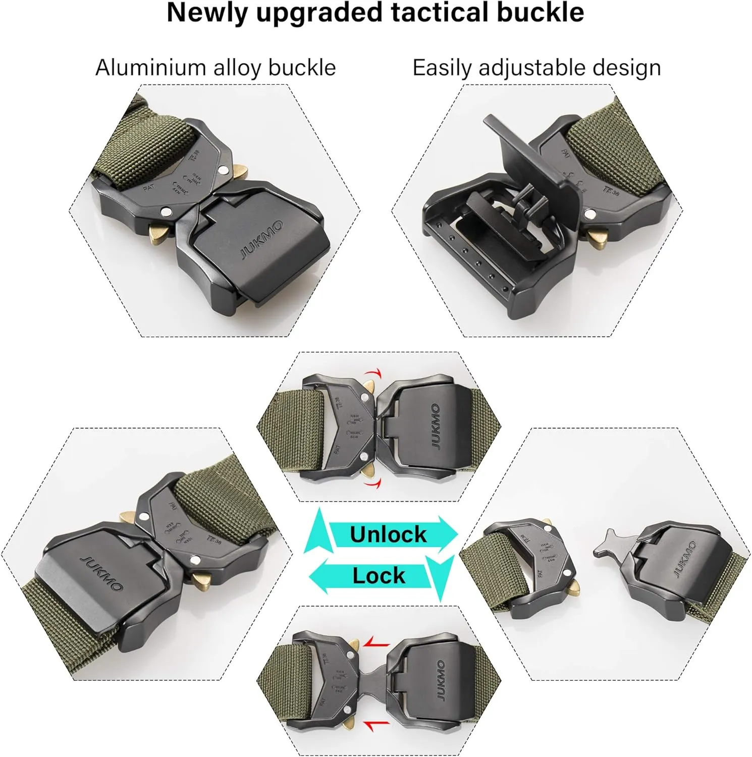 JUKMO Tactical Belt, 2 Pack Military Hiking Rigger 1.5" Nylon Web Work Belt with Heavy Duty Quick Release Buckle