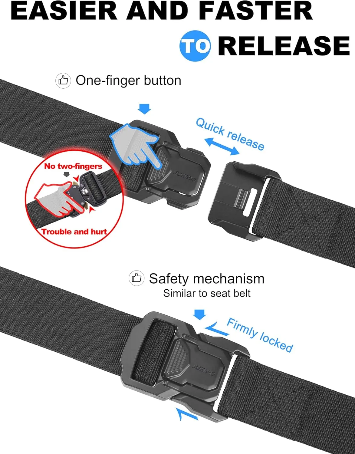 JUKMO Tactical Belt for Men, Military Rigger 1.5" Nylon Web Work Belt with Quick Release Heavy Duty Buckle