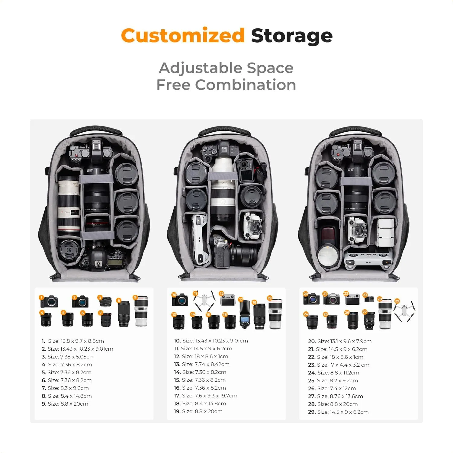 K&F Concept Camera Backpack,Hardshell Photography DSLR Camera Bag with 15-15.6 Inch Laptop Compartment Waterproof Hard Shell Camera Case Compatible for Canon/Nikon/Sony/DJI Mavic Drone