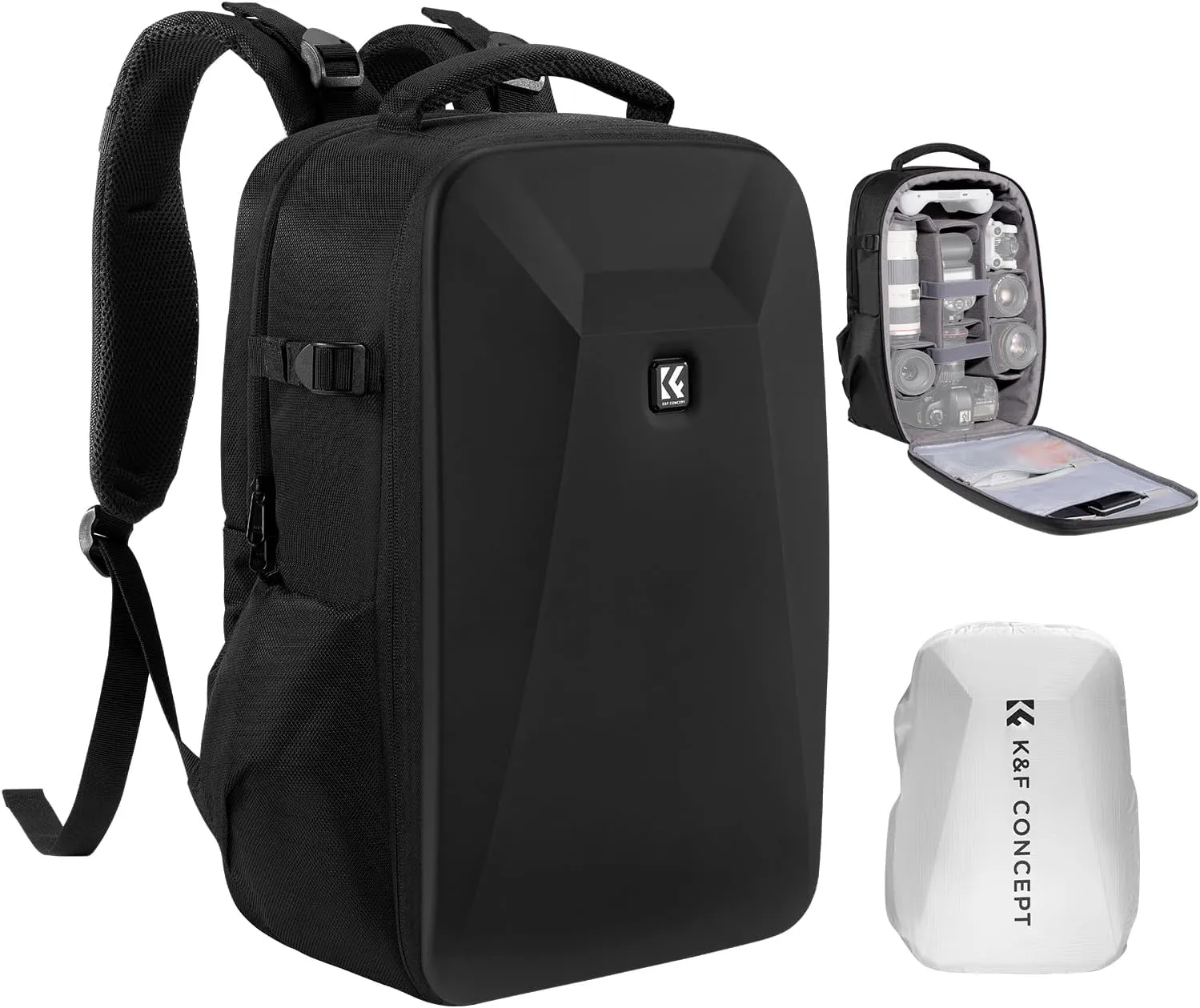 K&F Concept Camera Backpack,Hardshell Photography DSLR Camera Bag with 15-15.6 Inch Laptop Compartment Waterproof Hard Shell Camera Case Compatible for Canon/Nikon/Sony/DJI Mavic Drone